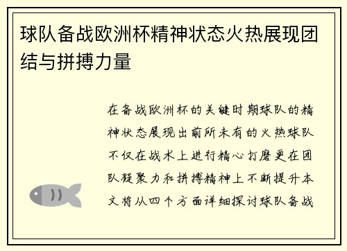 球队备战欧洲杯精神状态火热展现团结与拼搏力量