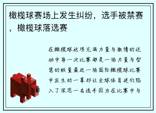 橄榄球赛场上发生纠纷，选手被禁赛，橄榄球落选赛